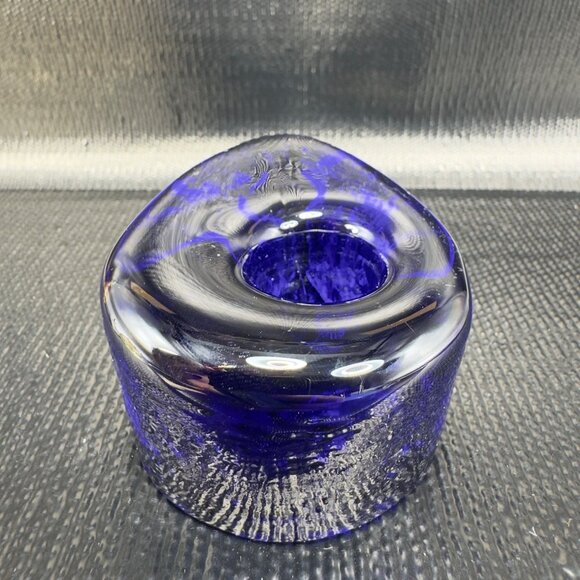 Blenko Candle Holder Tear Drop Taper Candle Holder Single Cobalt Blue Heavy VTG - Picture 10 of 11
